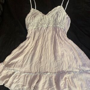 Baby pink, baby blue, white crochet dress